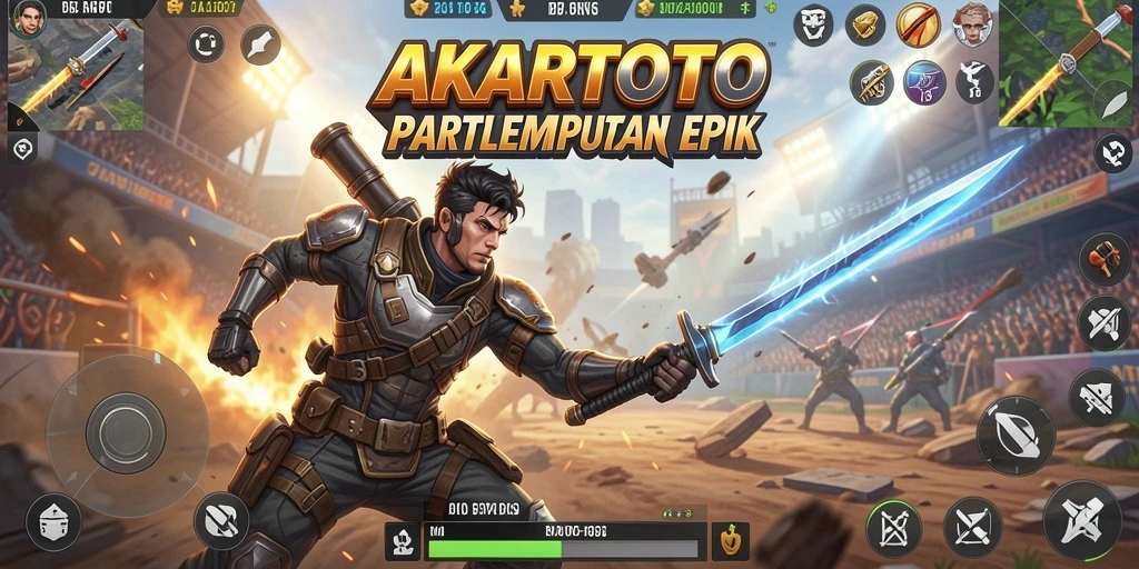 Tampilan seru pertempuran di AKARTOTO dengan gameplay Battle Royale.